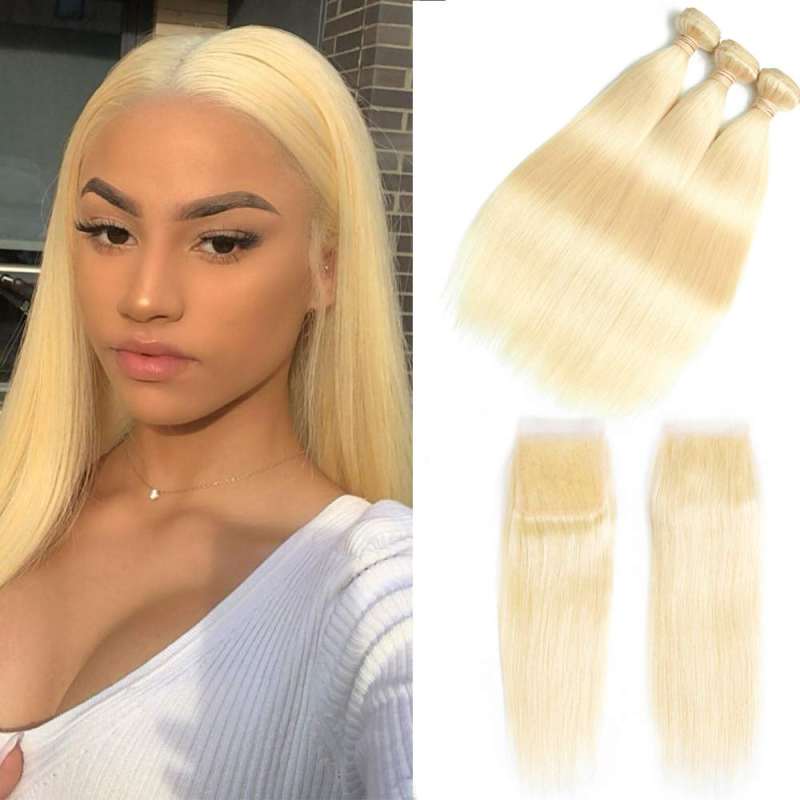 Donors 613 Blonde Hair 3 Bundles with 4x4 Transparent Lace CLosure Free Shipping