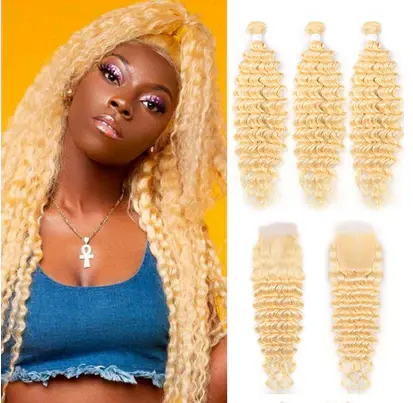 Donors 613 Blonde Hair 3 Bundles with 4x4 Transparent Lace CLosure Free Shipping