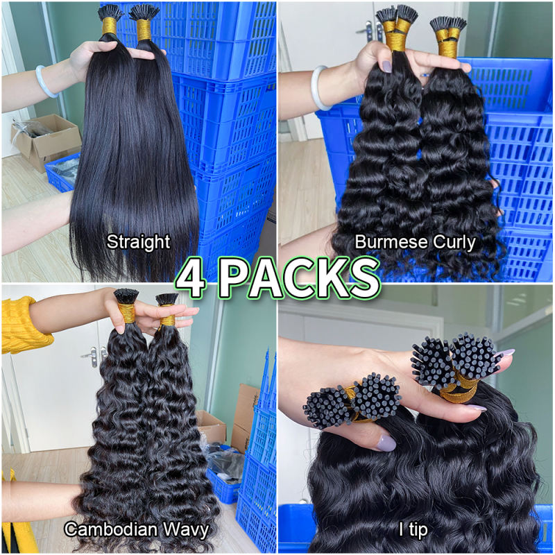 Donors 100% Raw Hair I Tip Hair Extension 4 Packs Free Shipping