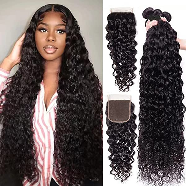 Donors Water Wave 3 Bundles Hair With 5x5 Transparent Lace Closure Mink Hair