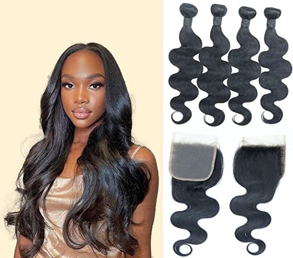 Donors Mink Body Wave Hair Weft 3 Bundles With 5x5 Transparent Lace Closure