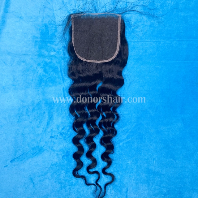 Donors Loose Deep No Chemical Process Mink Hair 3 Bundles With 5x5 Transparent Lace Closure