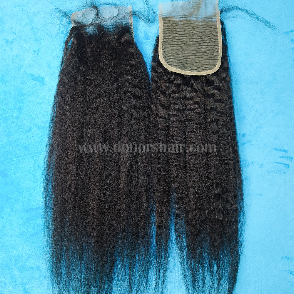 Donors Kinky Straight Unprocessed Mink Hair Weave 3 Bundles With 5x5 Transparent Lace Closure