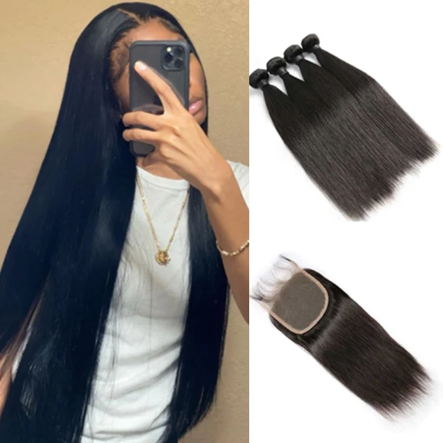 Donors Mink Straight Hair 3 Bundles With Invisible 5x5 HD Lace Closure Sew In