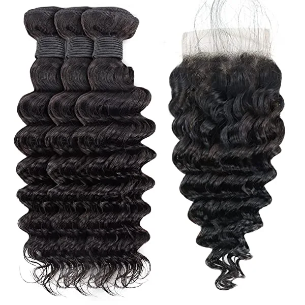 Donors Loose Deep Mink Virgin Hair Weave 3 Bundles With 5x5 HD Lace Closure