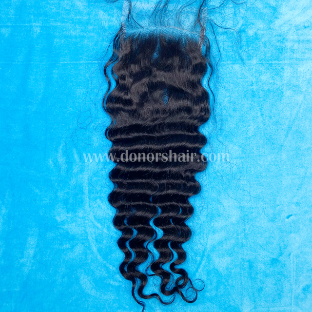 Donors Mink Hair Deep Wave 3 Bundles With 5x5 Transparent Lace Closure