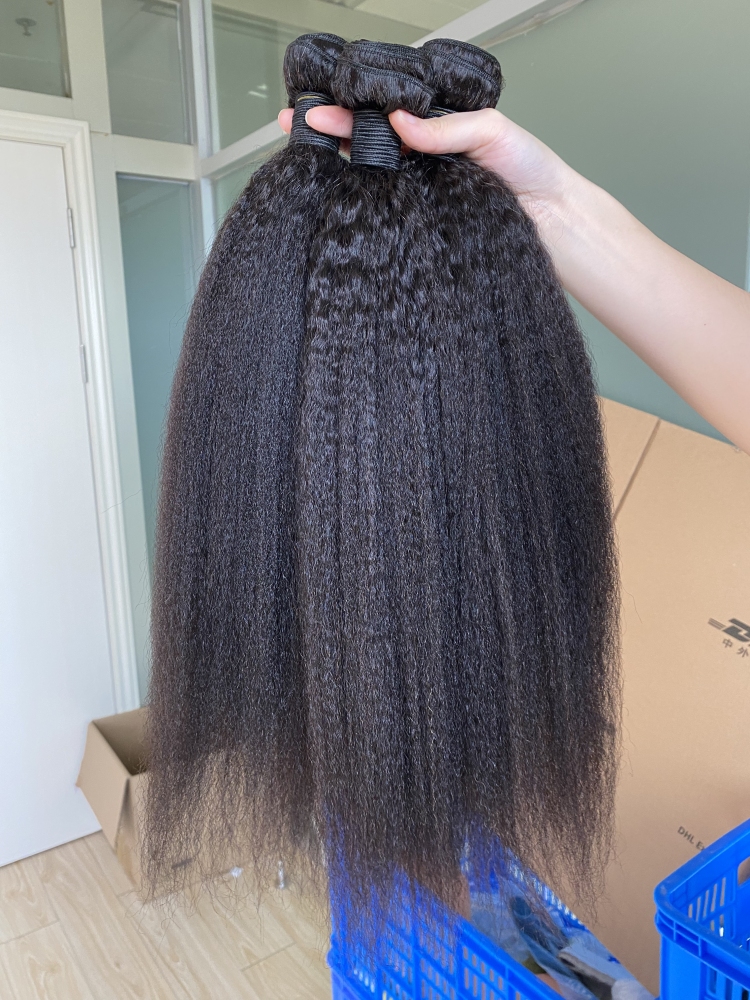 Donors Kinky Straight Mink Hair Sew In 3 Bundles With 5x5 HD Lace Closure