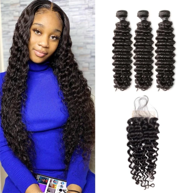 Donors Best Deep Wave Mink Hair 3 Bundles With 5x5 HD Lace Closure