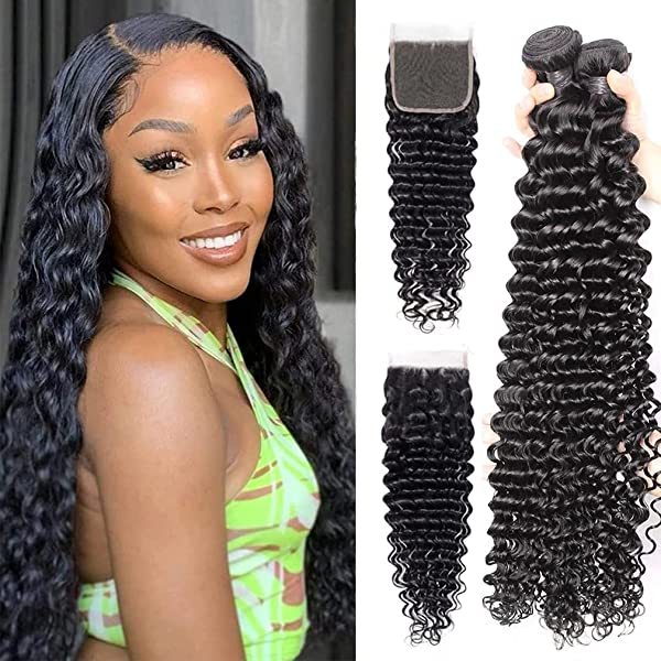 Donors Mink Hair Deep Wave 3 Bundles With 5x5 Transparent Lace Closure