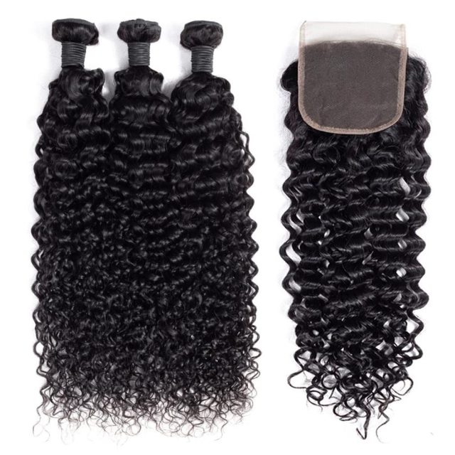 Donors Jerry Curly 3 Bundles Mink Hair Weft With 5x5 Transparent Lace Closure