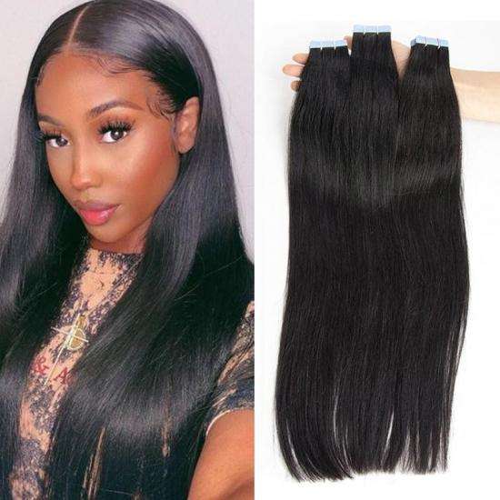 Donors 16"-30" Tape Ins Straight Raw Hair Extension for Black Women