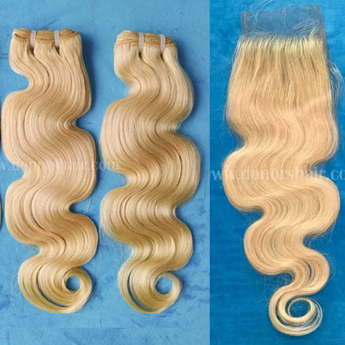 Donors 3 Bundles Blonde 613 Color Body Wave Virgin Hair &amp; with 4x4 Transparent Lace Closure