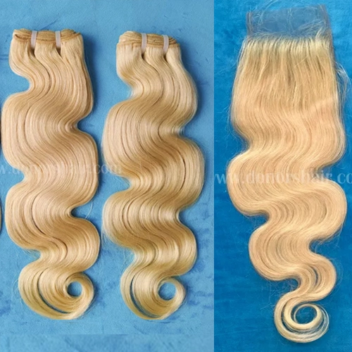 Donors 3 Bundles Blonde 613 Color Body Wave Virgin Hair &amp; with 4x4 Transparent Lace Closure