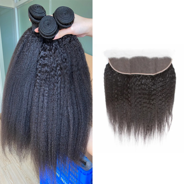 Donors 3 Bundles 100% Mink Hair Kinky Straight with & 13x4 Transparent Lace Frontal