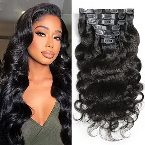 Donors Unprocessed Mink Hair Body Wave Seamless Clip-In Hair Extensions 7Pcs/Set