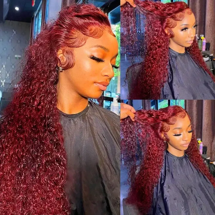 Donors 99J Red Burgundy Colored Curly 13x4/4x4 Lace Front HD 100% Human Hair Wig