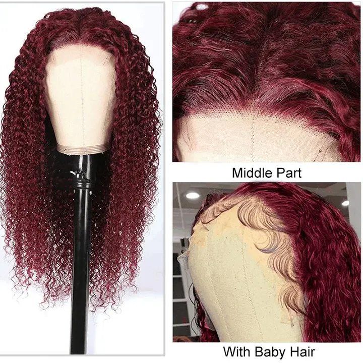Donors 99J Red Burgundy Colored Curly 13x4/4x4 Lace Front HD 100% Human Hair Wig