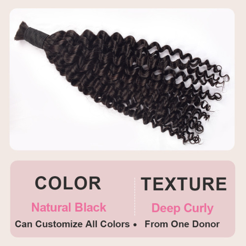 Donors Deep Curly 100% Human Hair Natural Bulk Hair For Braiding Bundles No Weft Braiding Hair Extension