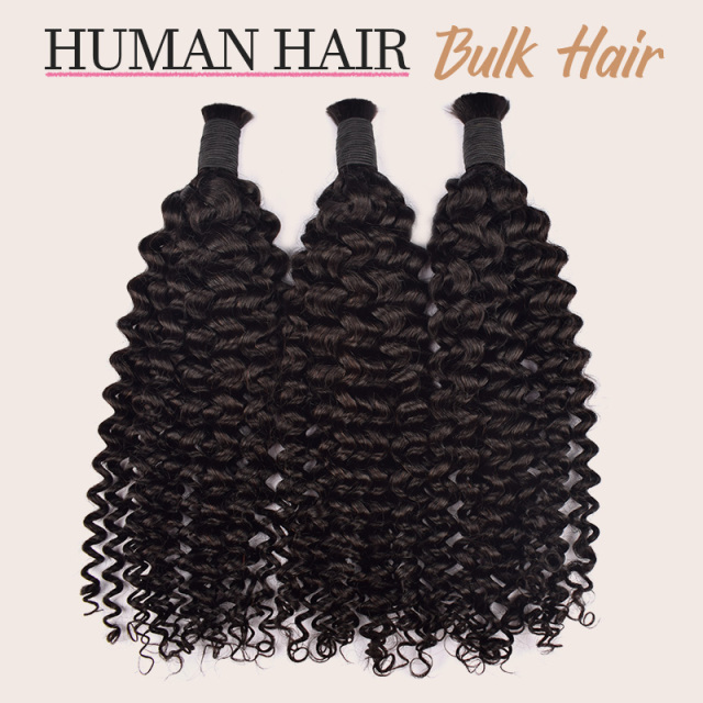 Donors Deep Curly 100% Human Hair Natural Bulk Hair For Braiding Bundles No Weft Braiding Hair Extension