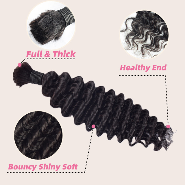 Donors Deep Wave 100% Human Hair Natural Bulk Hair For Braiding Bundles No Weft Braiding Hair Extension