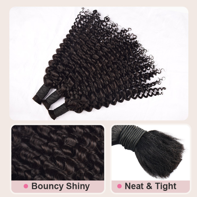 Donors Deep Curly 100% Human Hair Natural Bulk Hair For Braiding Bundles No Weft Braiding Hair Extension