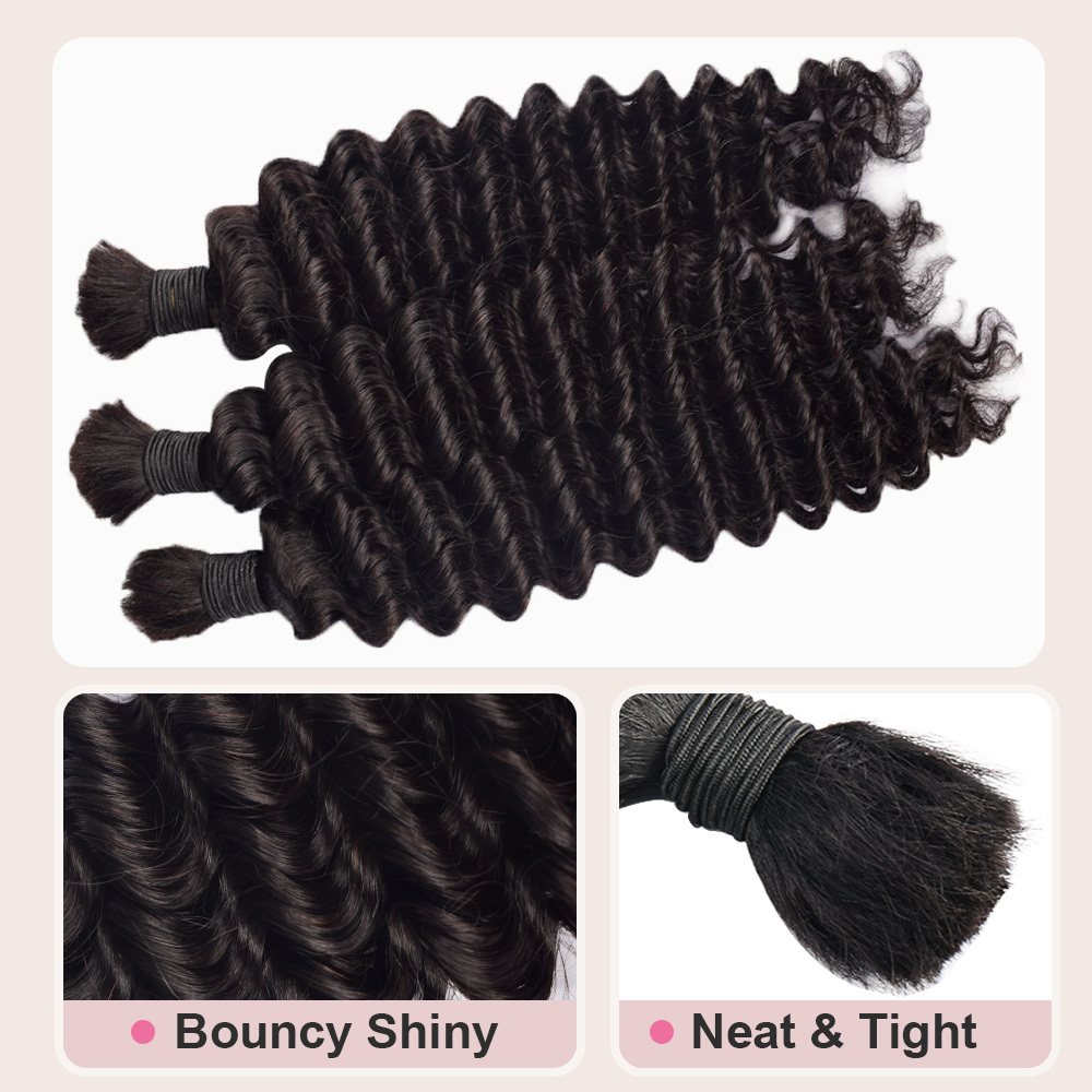 Donors Deep Wave 100% Human Hair Natural Bulk Hair For Braiding Bundles No Weft Braiding Hair Extension