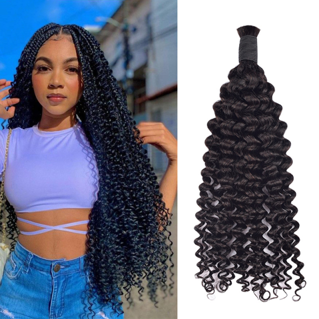 Donors Deep Curly 100% Human Hair Natural Bulk Hair For Braiding Bundles No Weft Braiding Hair Extension