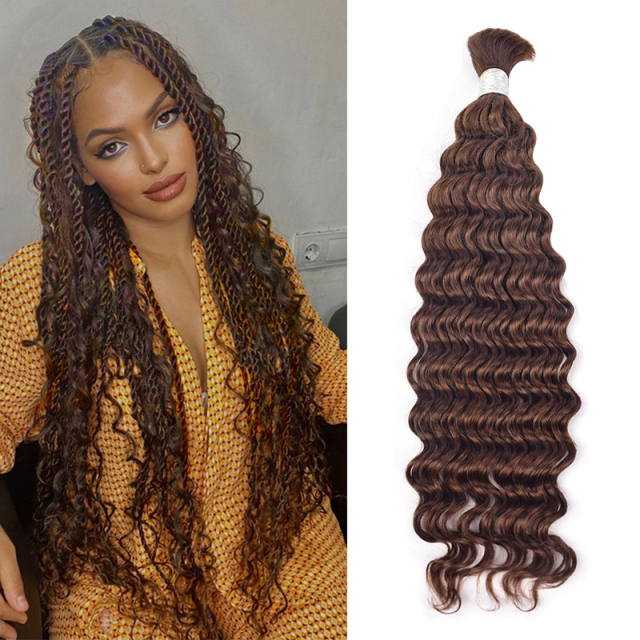 Donors 100% Human Hair 4# Bulk Hair For Braiding Bundles No Weft Deep Wave Braiding Hair Extension