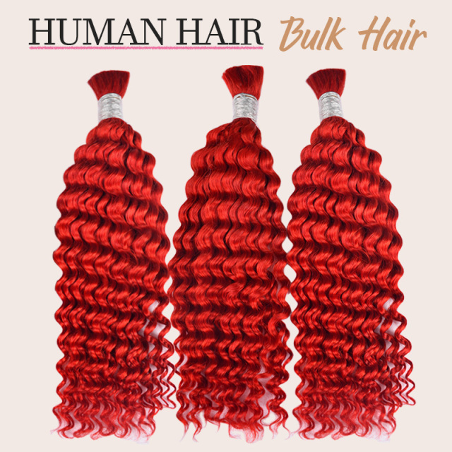 Donors Red Color Deep Wave 100% Human Hair Bulk Hair For Braiding Bundles No Weft Braiding Hair Extension