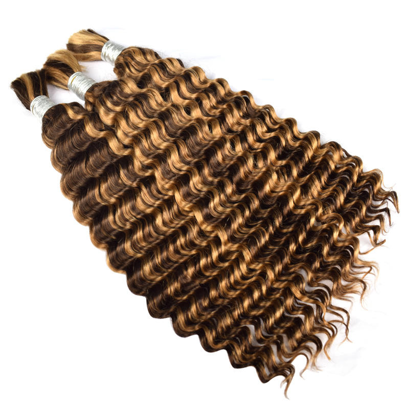 Donors 100% Human Hair Highlights 4/27# Bulk Hair For Braiding Bundles No Weft Deep Wave Braiding Hair Extension