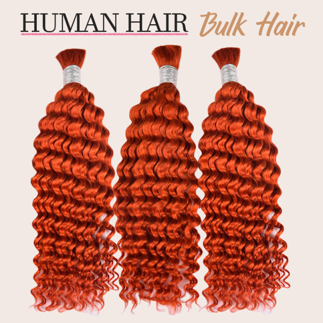 Donors Deep Wave 100% Human Hair Ginger Orange 350# Bulk Hair For Braiding Bundles No Weft Braiding Hair Extension