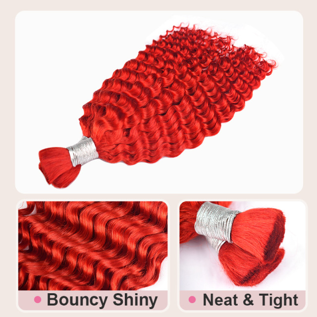 Donors Red Color Deep Wave 100% Human Hair Bulk Hair For Braiding Bundles No Weft Braiding Hair Extension