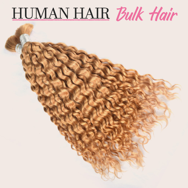 Donors 100% Human Hair Highlights 27# Bulk Hair For Braiding Bundles No Weft Deep Wave Braiding Hair Extension