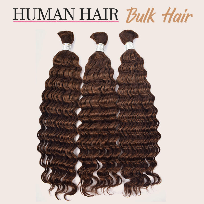 Donors 100% Human Hair 4# Bulk Hair For Braiding Bundles No Weft Deep Wave Braiding Hair Extension