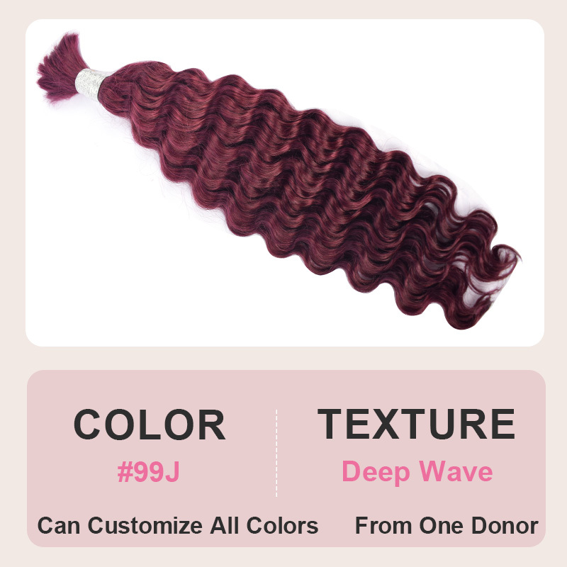 Donors Deep Wave 99J# 100% Human Hair Bulk Hair For Braiding Bundles No Weft Braiding Hair Extension
