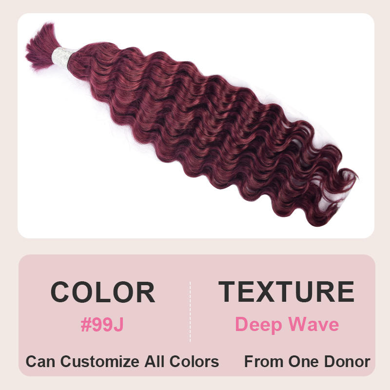 Donors Deep Wave 99J# 100% Human Hair Bulk Hair For Braiding Bundles No Weft Braiding Hair Extension