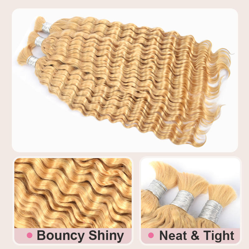 Donors 613 Blonde Deep Wave 100% Human Hair Bulk Hair For Braiding Bundles No Weft Braiding Hair Extension