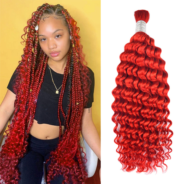 Donors Red Color Deep Wave 100% Human Hair Bulk Hair For Braiding Bundles No Weft Braiding Hair Extension