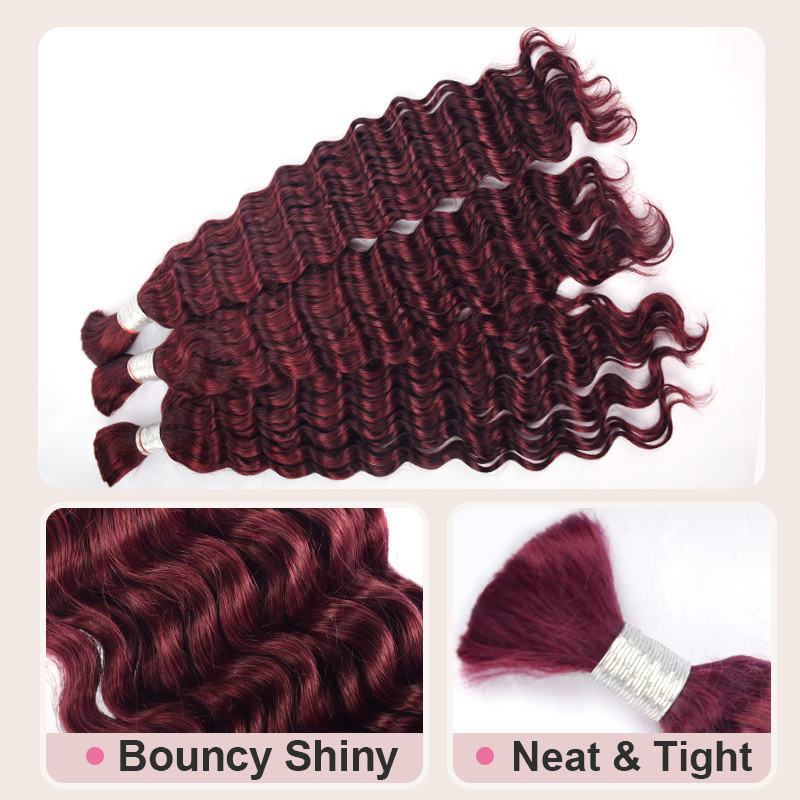 Donors Deep Wave 99J# 100% Human Hair Bulk Hair For Braiding Bundles No Weft Braiding Hair Extension