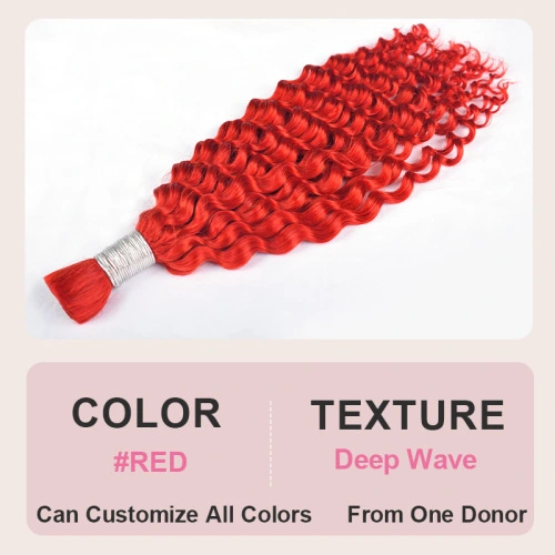 Donors Red Color Deep Wave 100% Human Hair Bulk Hair For Braiding Bundles No Weft Braiding Hair Extension