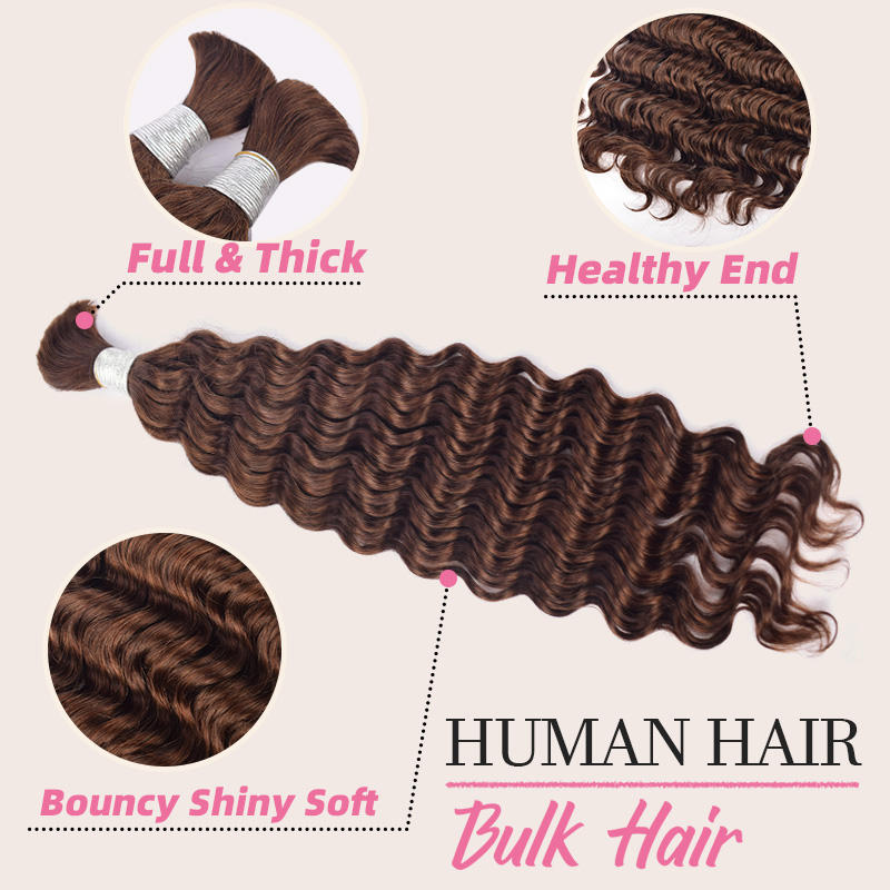 Donors 100% Human Hair 4# Bulk Hair For Braiding Bundles No Weft Deep Wave Braiding Hair Extension