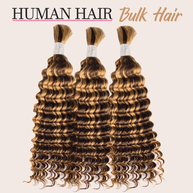 Donors 100% Human Hair Highlights 4/27# Bulk Hair For Braiding Bundles No Weft Deep Wave Braiding Hair Extension
