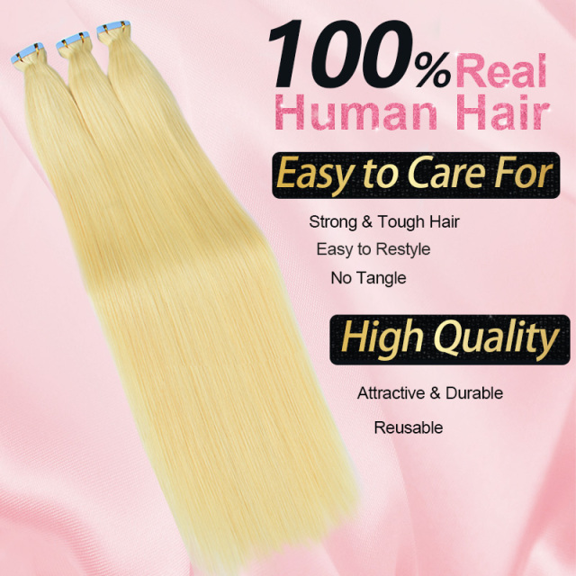 Donors 16"-30" Tape Ins 613 Blonde Color Straight Human Hair, Remy Tape in Hair Extensions 20inch Tape in Human Hair 50g 20pcs
