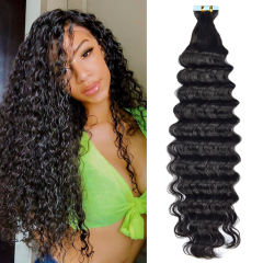 Donors Natural colour  Tape In Deep Wave Human Hair, Remy Tape in Hair Extensions Tape in Human Hair 50g 20pcs