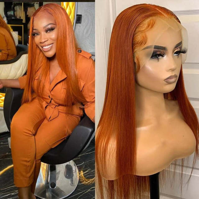 Donors #350 Ginger Colored Straight 13x4/4x4 transparen Lace 100% Human Hair Wig 300%Density