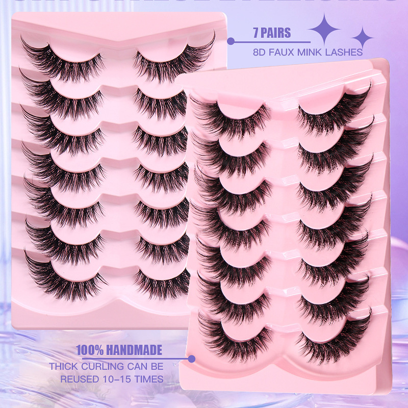 7 Pairs Fluffy False Eyelashes, 3DLashes Wispy Cat-Eye Look FauxLashes, Natural Look EyelashExtensions,Volumized FalseEyelashes