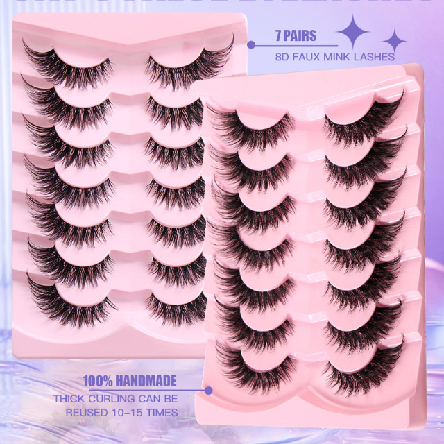 7 Pairs Fluffy False Eyelashes, 3DLashes Wispy Cat-Eye Look FauxLashes, Natural Look EyelashExtensions,Volumized FalseEyelashes