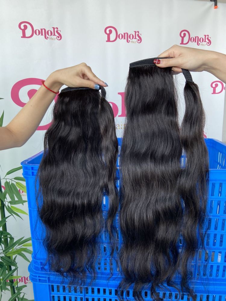 Donor Hairs Raw Indian Wavy 100% Raw Hair Clip in Weave Ponytail Extensions