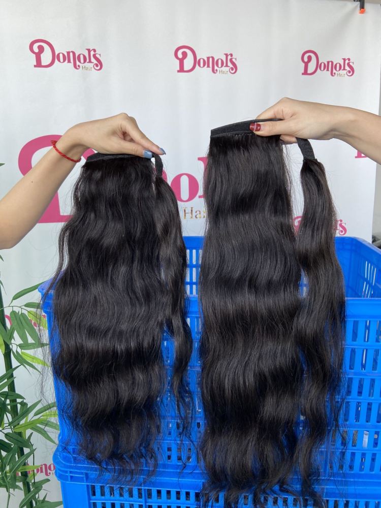 Donor Hairs Raw Indian Wavy 100% Raw Hair Clip in Weave Ponytail Extensions