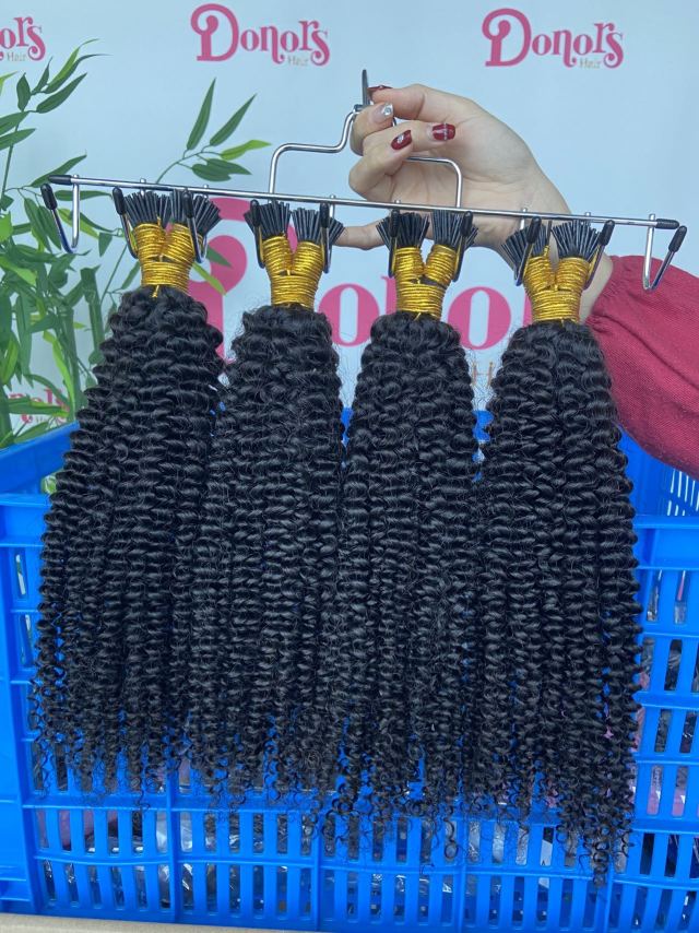 Donors Mink I Tip Hair  curly  extension 100 roots/pack